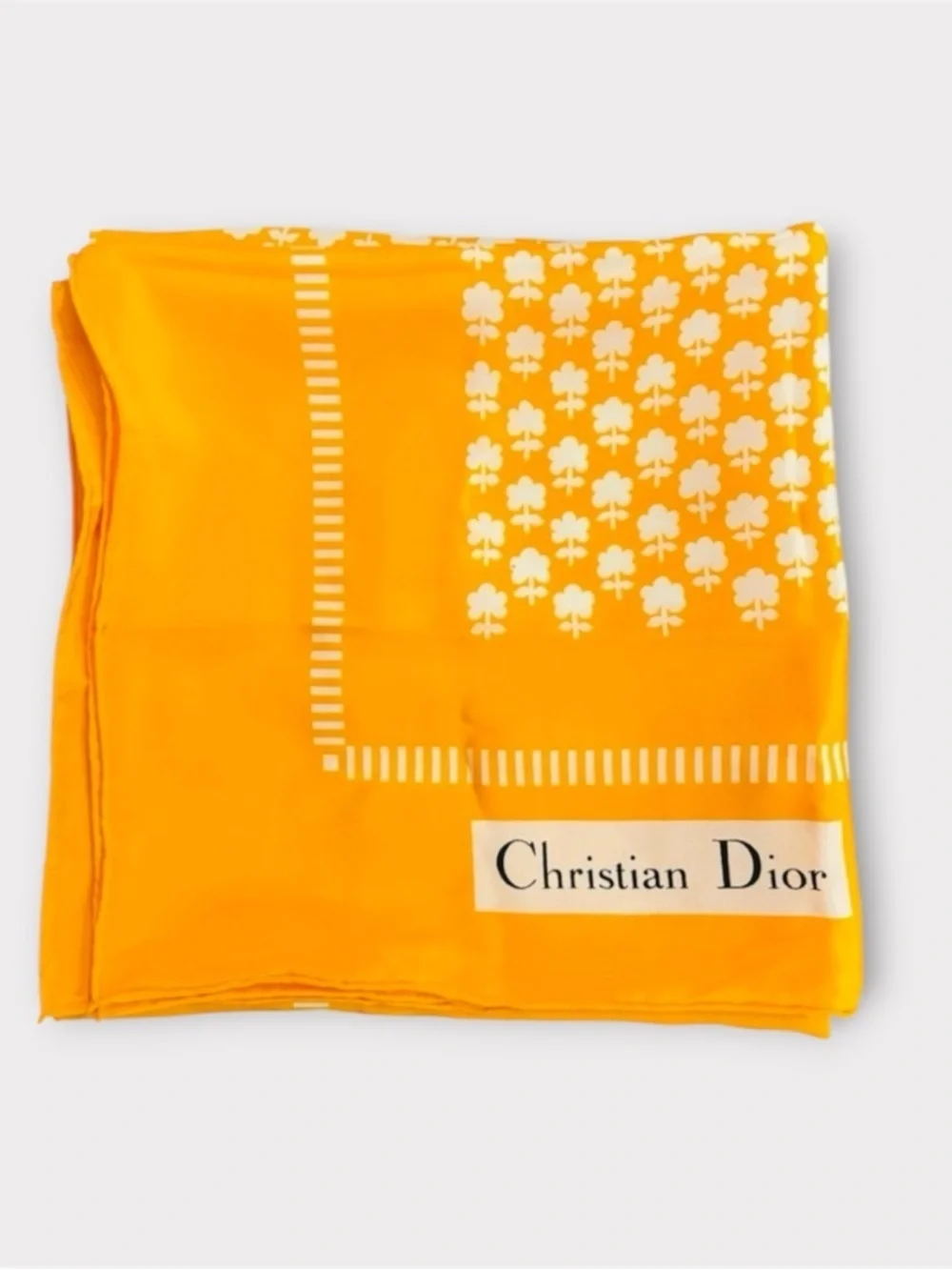 CHRISTIAN DIOR Rare Vintage Christian Dior Golden Silk Scarf 32” Paris Made